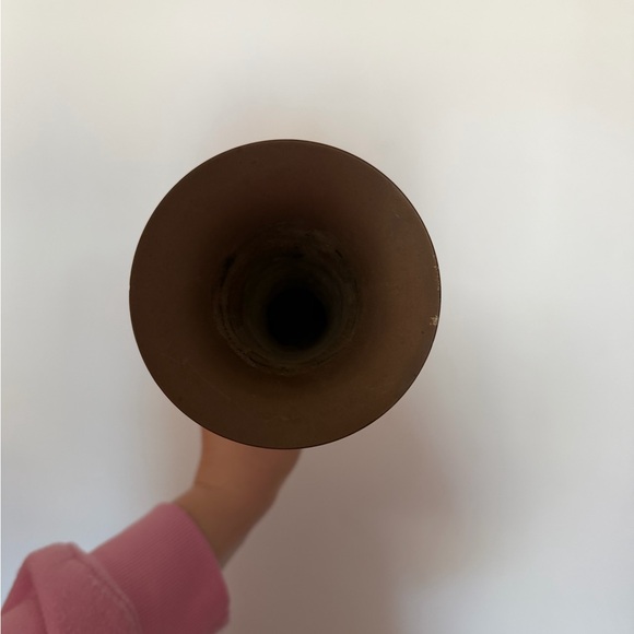 Vintage Indian Brass Vase Hand Etched Floral Design with Enamel, Patina, MCM - Picture 4 of 8